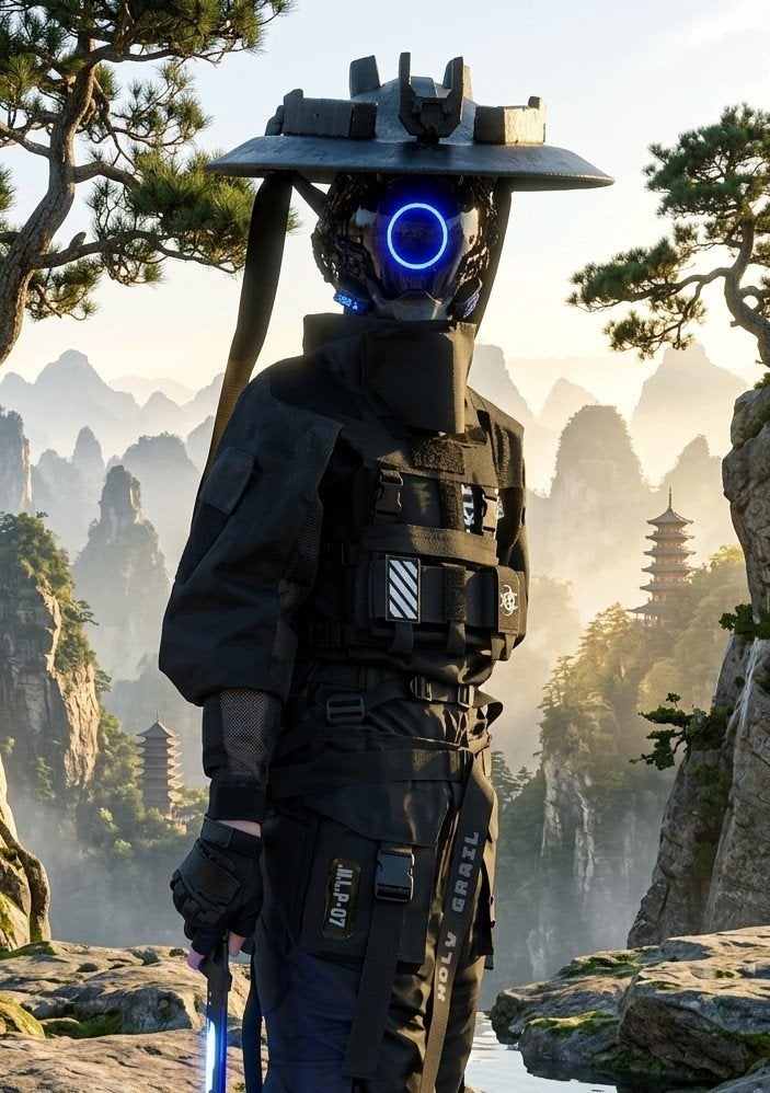 Unieke Techwear Cosplay met LED Masker en Samuraihoed, Ophalen of Verzenden, Zo goed als nieuw