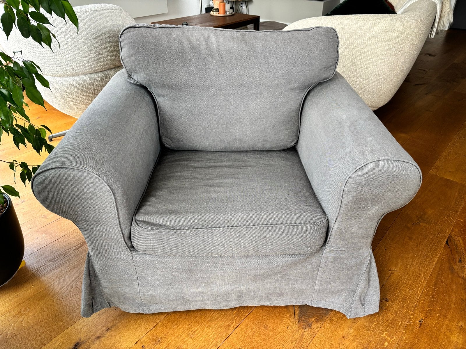 Grijze Ikea Ektorp fauteuil - Comfortabel en stijlvol, Ophalen, Gebruikt, 75 tot 100 cm, 100 tot 125 cm