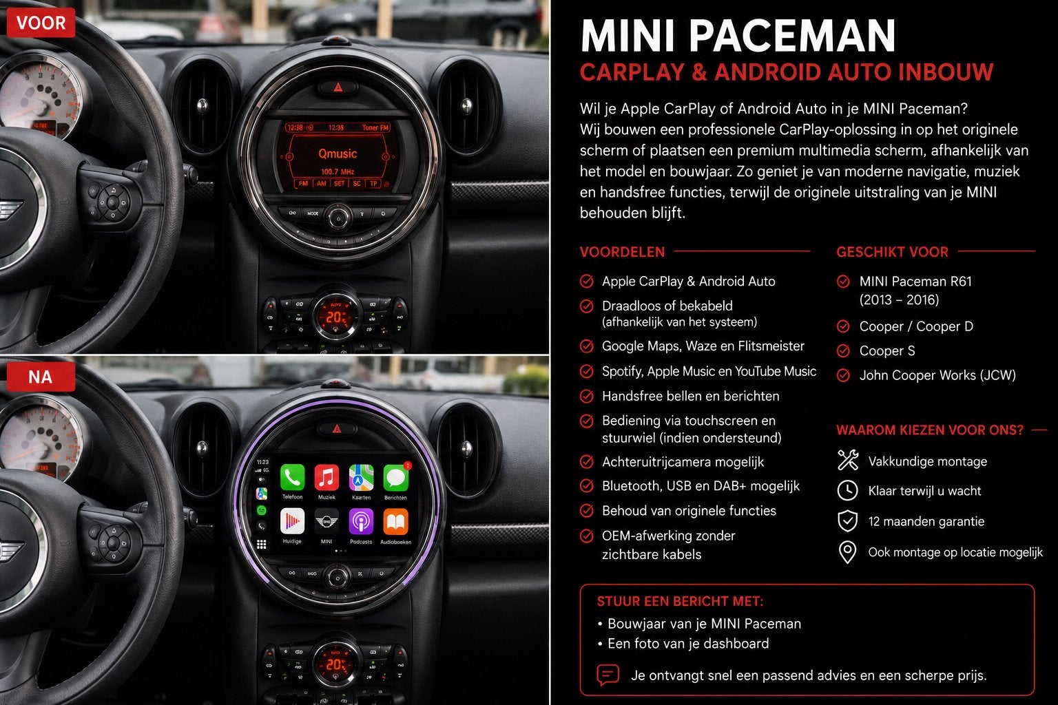 MINI Paceman CarPlay & Android Auto Inbouw, Ophalen, Nieuw