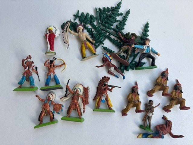vintage Wild West poppetjes (o.a. Britains Deetail) + bomen, Ophalen of Verzenden, Gebruikt