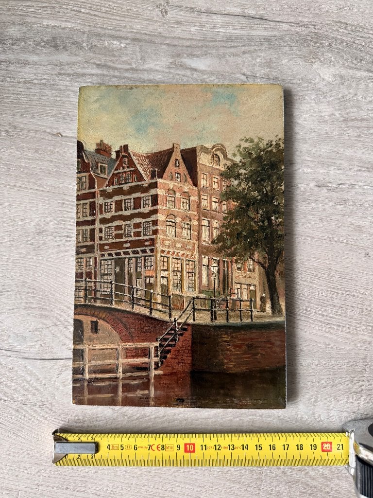 Schilderij herengracht/ Brouwersgracht Amsterdam, Ophalen, Origineel werk, Olieverf, Stads- / dorpsgezicht