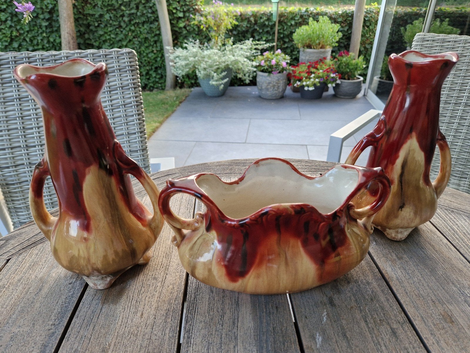 Franse vintage keramische vazen en schaal set, Ophalen