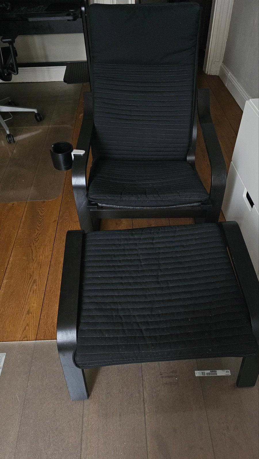 IKEA Poäng fauteuil met voetenbank - Zwart/Bruin, Ophalen, Gebruikt, Zwart, Stof