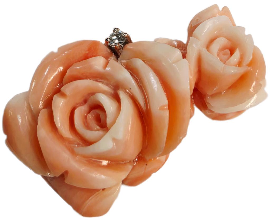 Antieke koralen broche met gouden slot en diamanten, Sieraden, Tassen en Uiterlijk, Antieke sieraden, Ophalen of Verzenden, Goud