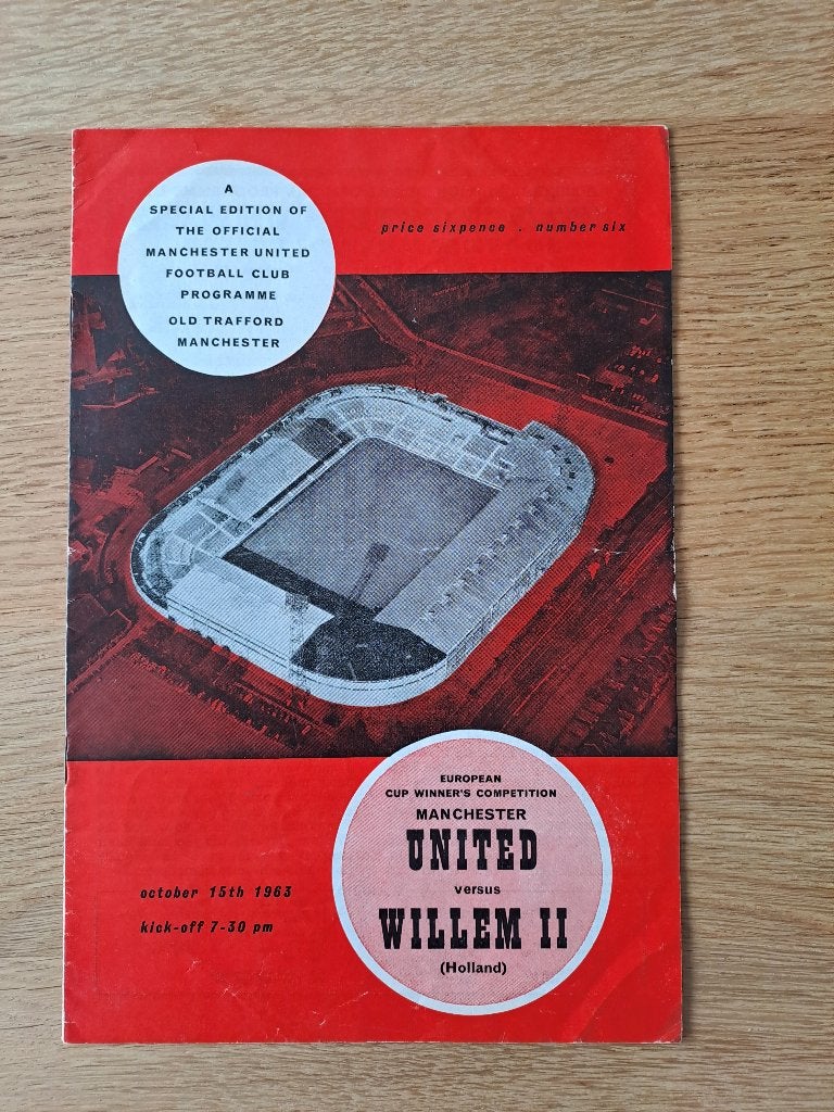 Programmaboekje Manchester United - Willem II 1963, Ophalen of Verzenden, Gebruikt, Willem II, Boek of Tijdschrift