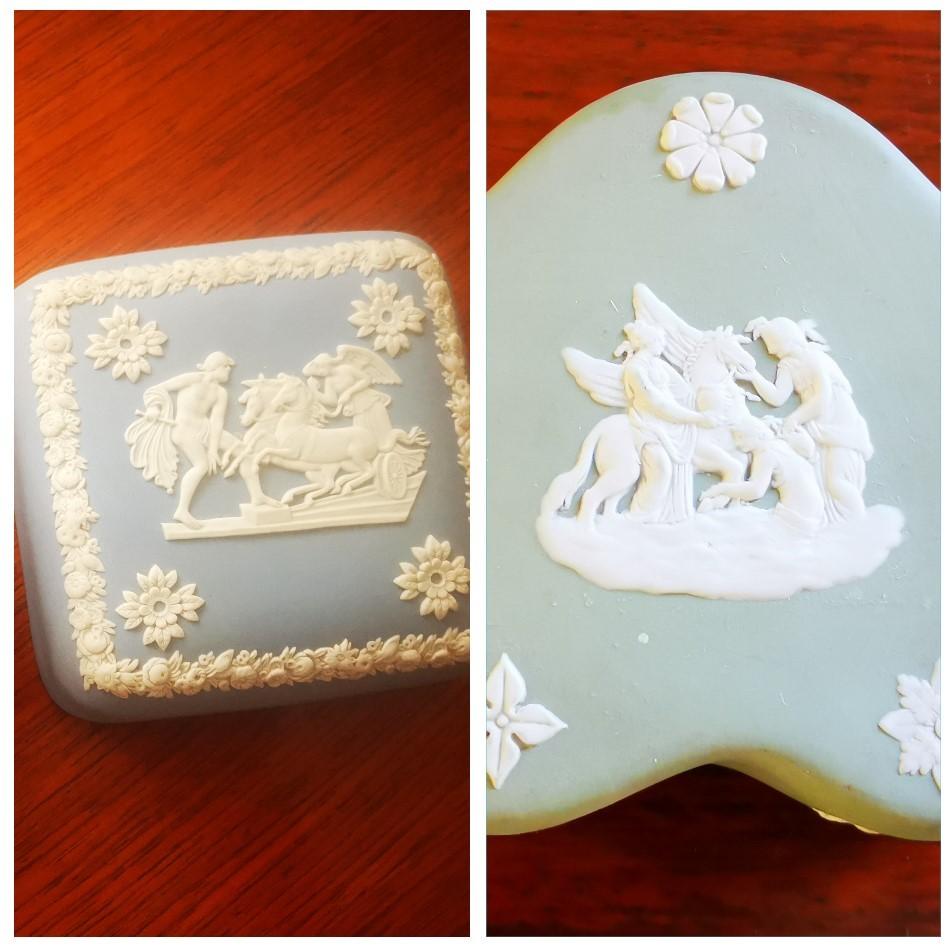 3 Engelse wedgwood jasperware reliefdecor dekseldoos 1965, Ophalen of Verzenden