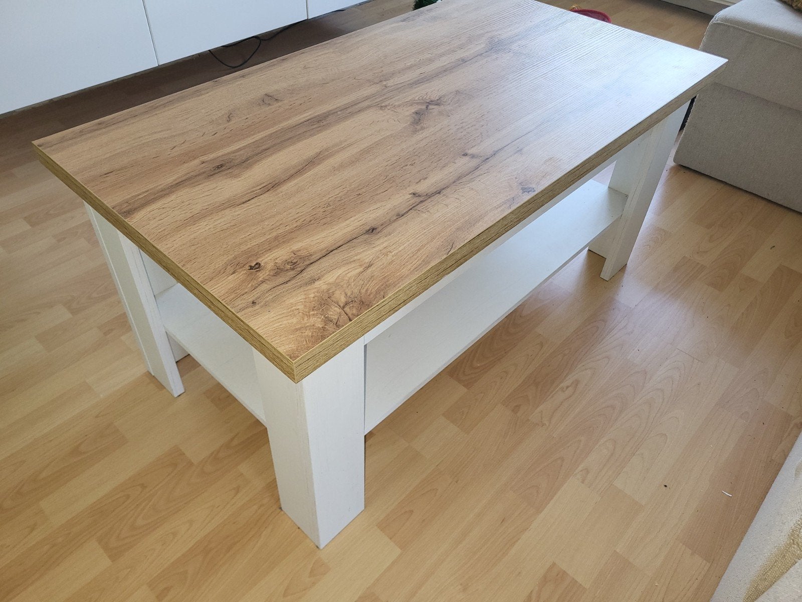 Salontafel MARKSKEL 60 X 110 kleur wit/wild naturel eiken, Ophalen, 100 tot 150 cm, 50 tot 100 cm, Zo goed als nieuw