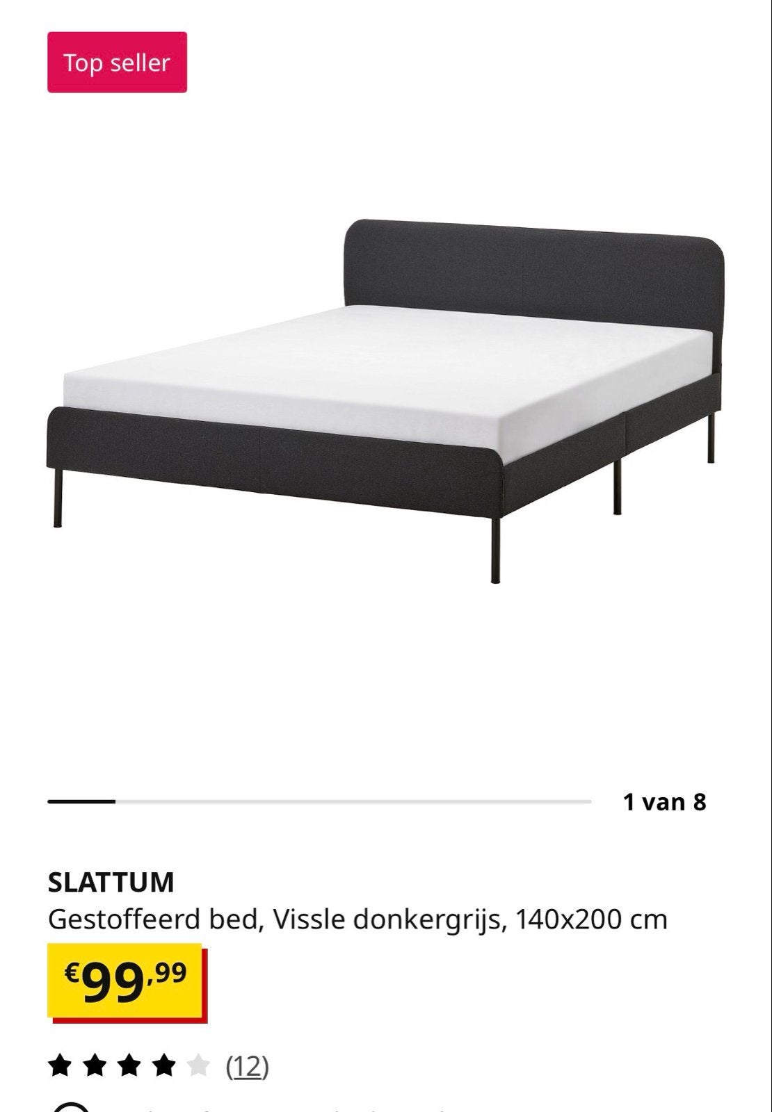 IKEA Slattum 140x200 gestoffeerd bed, Huis en Inrichting, Slaapkamer | Bedden, Ophalen, Gebruikt, Tweepersoons, 140 cm