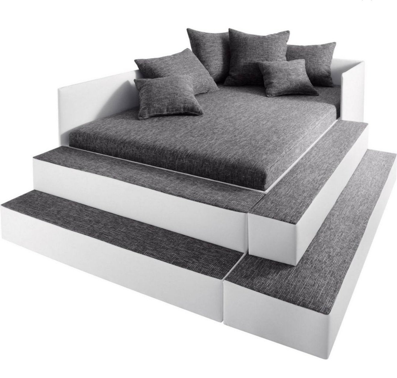 Bed met opbergruimte en 6 kussens, grijs/wit, Ophalen, Eenpersoons, 200 cm, 100 cm