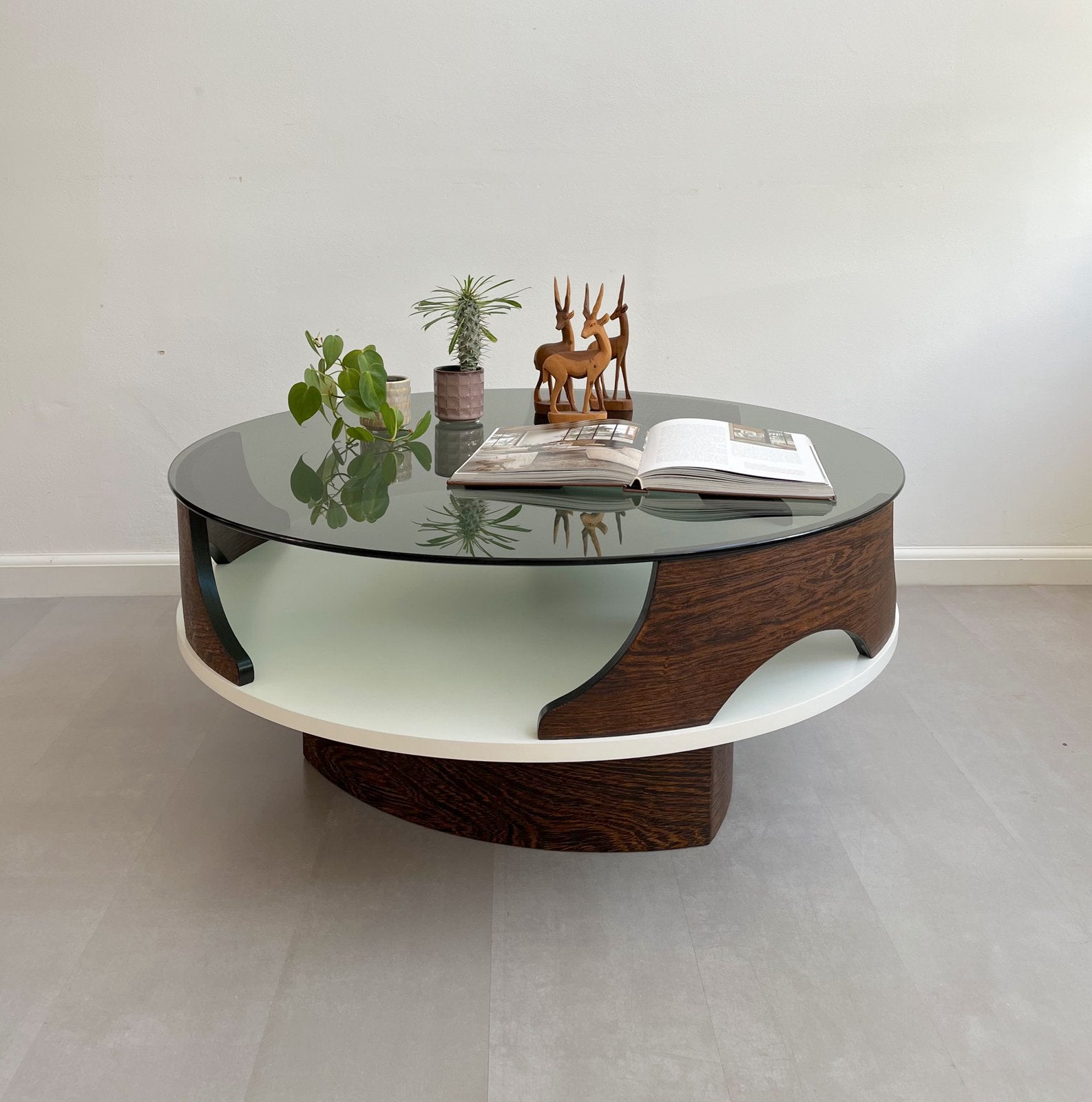 Vintage space age salontafel, jaren 60, Ophalen, Gebruikt, 50 tot 100 cm, Glas