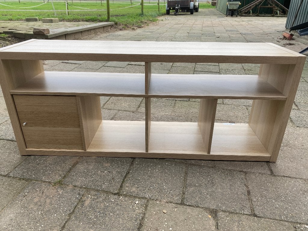 IKEA KALLAX Tv-meubel wit gelazuurd eikeneffect 147x60 cm, Ophalen, Gebruikt, 100 tot 150 cm, Modern, Scandinavisch