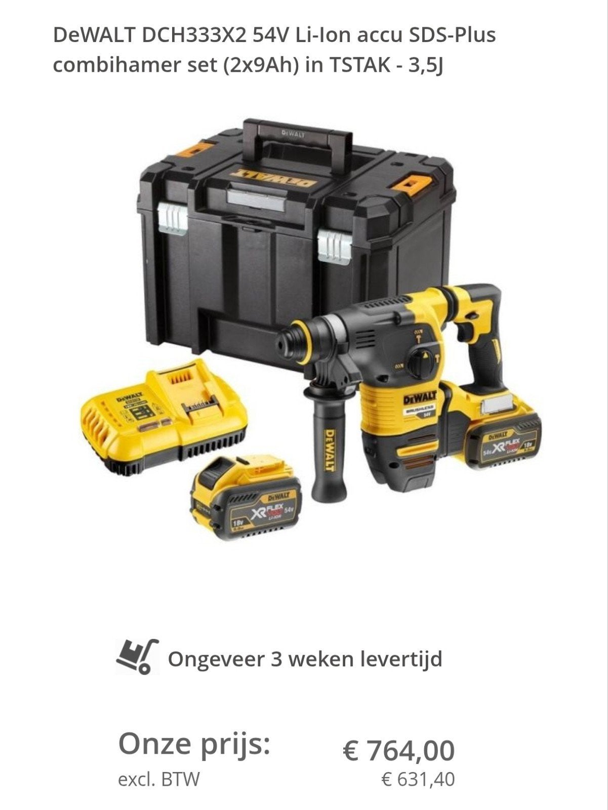 Nieuwe DeWALT DCH333X2 54V Li-ion accu SDS-Plus combihamer, Ophalen, Nieuw, Boor- en/of Breekhamer