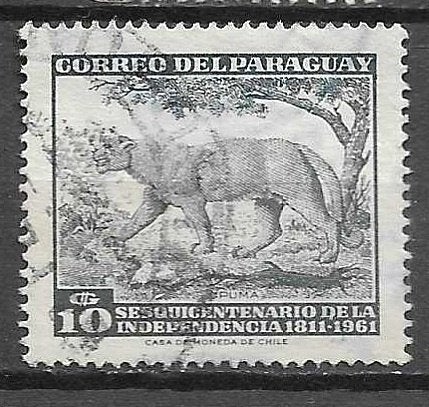 Paraguay postzegel 10 centavos puma 1961, Ophalen of Verzenden, Gestempeld, Zuid-Amerika