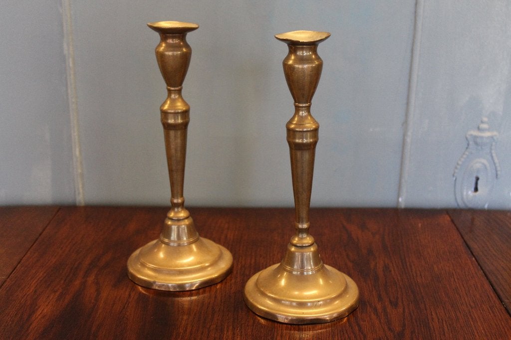 Brocante - Serie antieke kandelaars, 19e eeuw!, Ophalen of Verzenden, Koper of Brons