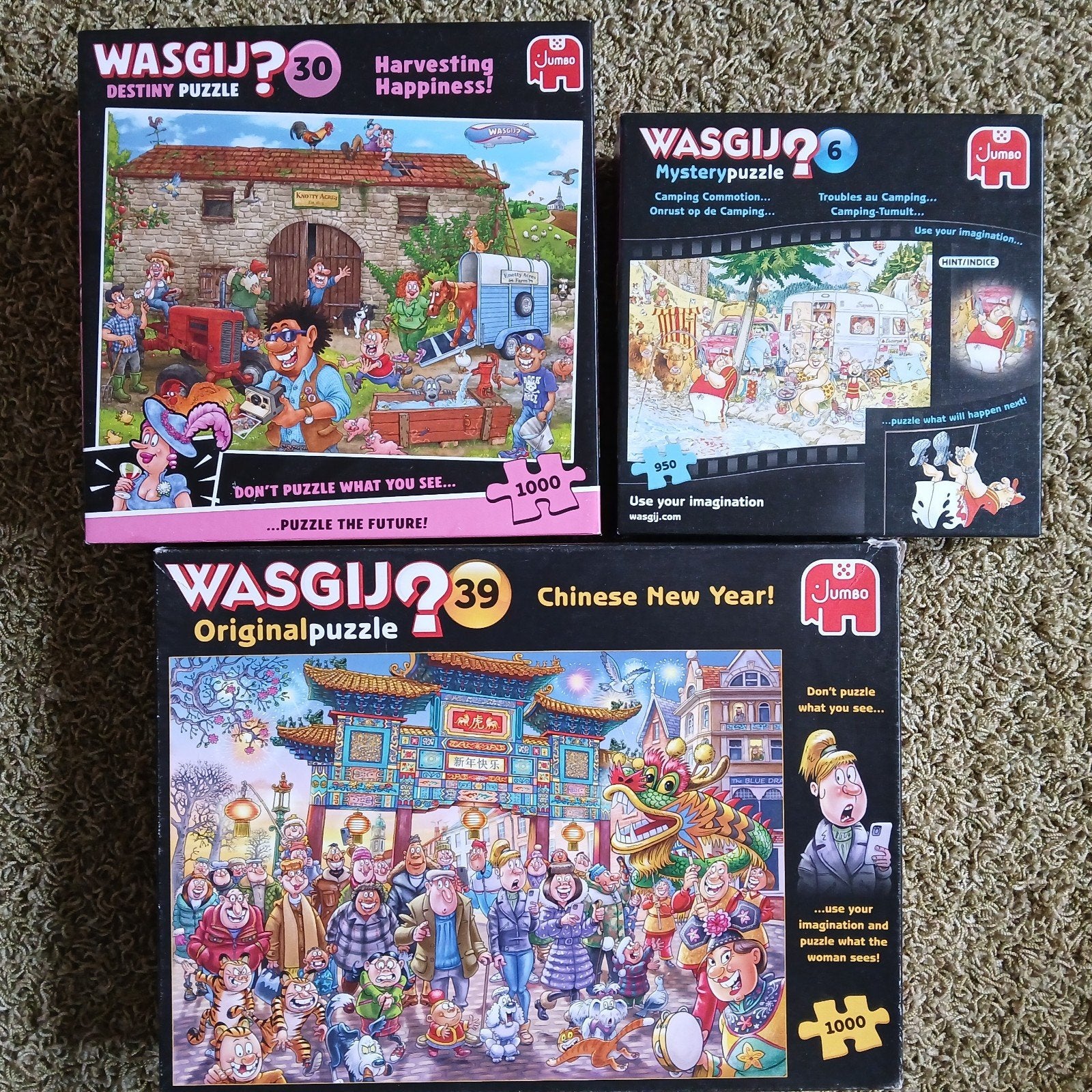 3 wasgij puzzels 1 x 950 , 2 x 1000, Ophalen, 500 t/m 1500 stukjes, Zo goed als nieuw