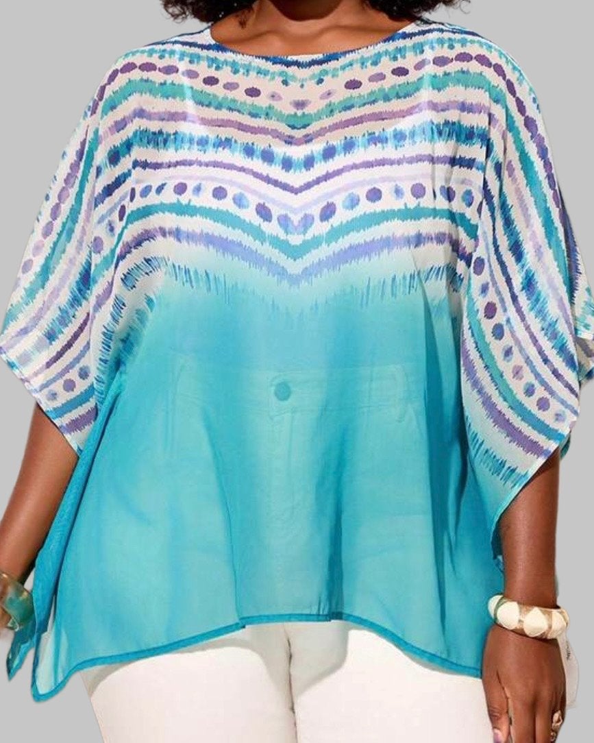 Zomerse Kaftan Top met Tie-Dye Patroon (46-54), Kleding | Dames, Grote Maten, Verzenden, Nieuw, Meerkleurig, Shirt of Top
