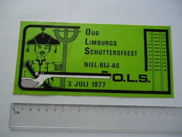 sticker 1977 Niel bij as OLS Limburg Schuttersfeest retro, Verzamelen, Verzenden, Zo goed als nieuw