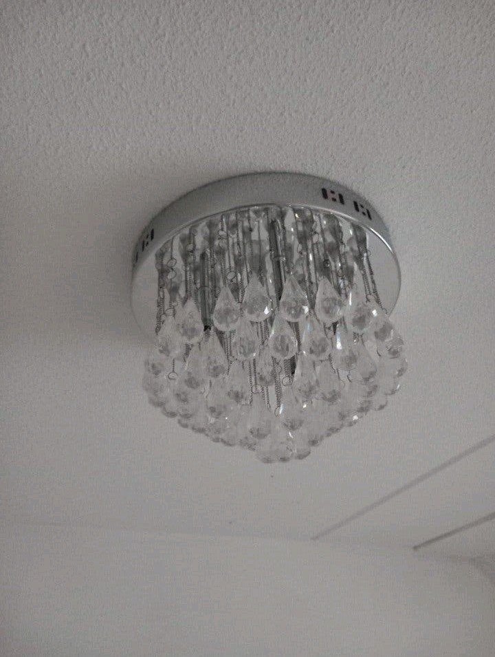 Moderne Plafondlamp met Kristallen Druppels, Ophalen, Zilver, Modern, Zo goed als nieuw
