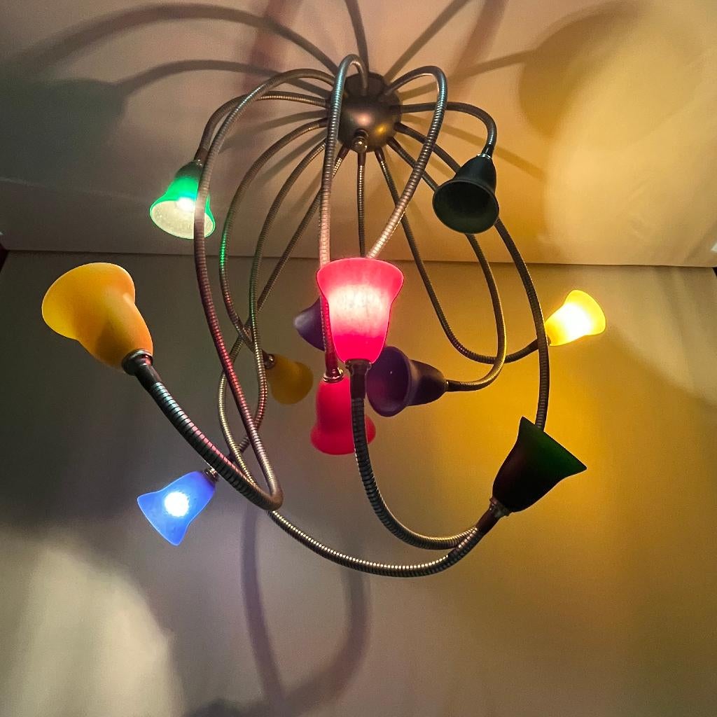 Nollet ontwerp kroonluchter 12-lamps glas Murano, Rob Nollet, Gebruikt, Murano glas, Glas