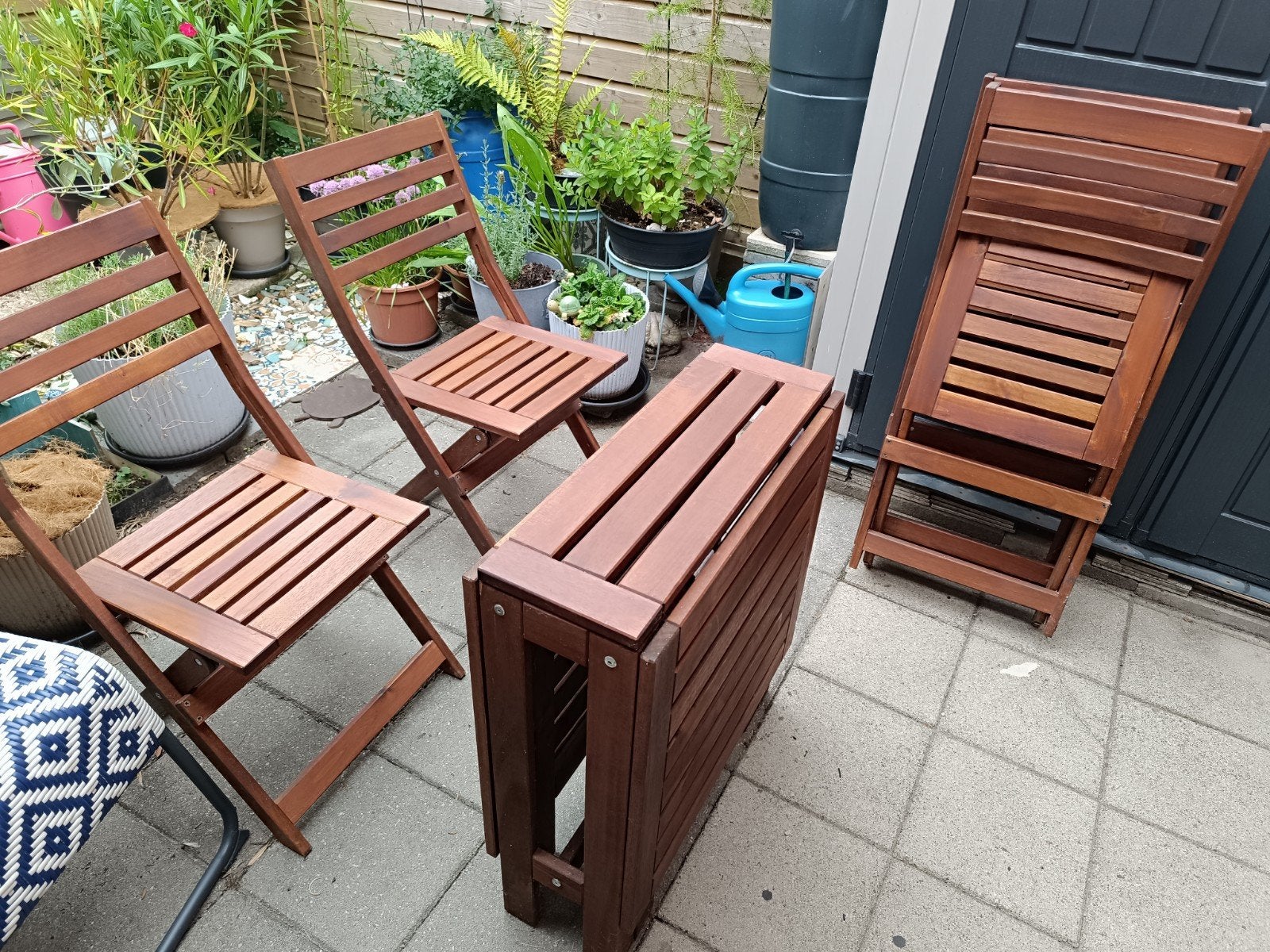 Ikea Applaro tuinset: inklapbare tafel + 4 stoelen + kussens, Tuin en Terras, Tuinsets en Loungesets, Ophalen, 4 zitplaatsen, Hardhout