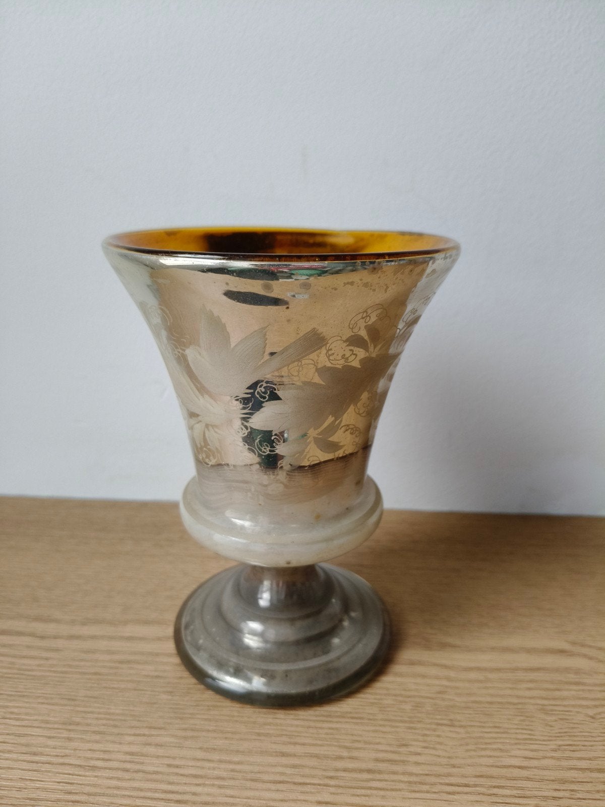 Antieke sigarenbeker – glas – goud/zilver decor, Ophalen of Verzenden