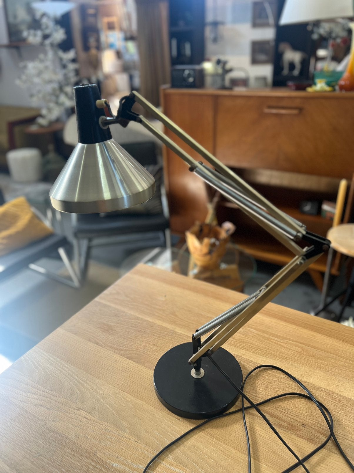 Vintage Industrieel Bureaulamp Aluminium - Verstelbaar, D, Ophalen of Verzenden, Zo goed als nieuw, D