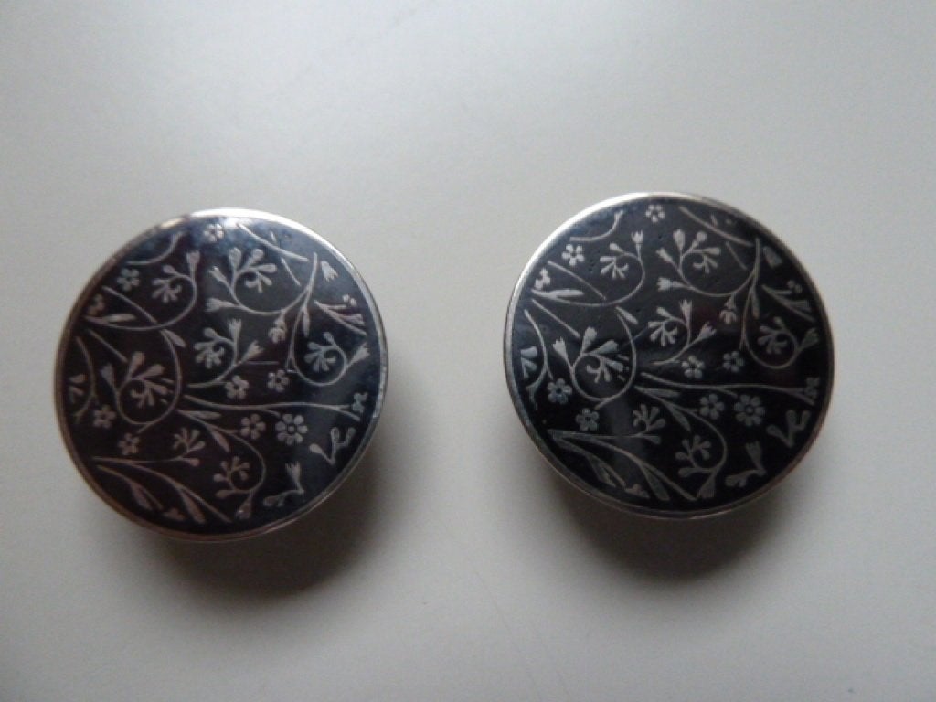 Antieke art deco niëllo zilveren manchetknopen, mille fleurs, Verzenden, Zo goed als nieuw, Zilver