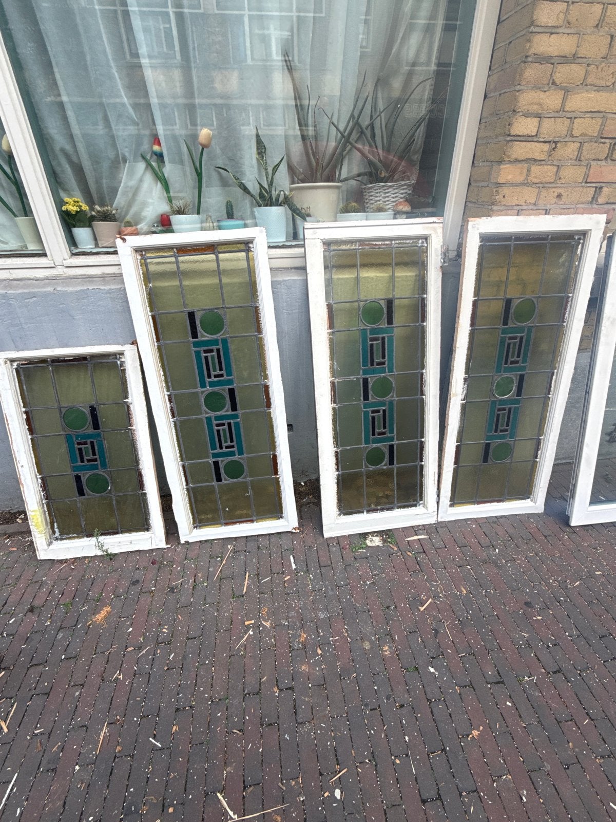 Set van 4 glas-in-lood ramen, Doe-het-zelf en Verbouw, Gevelraam of Ruit, Gebruikt, Minder dan 80 cm, Glas in lood