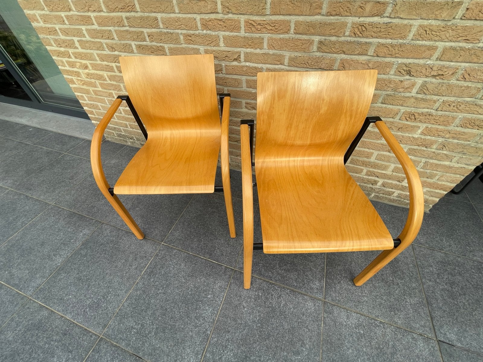 Set van 2 Leolux stoelen - Hout en Metaal, Huis en Inrichting, Ophalen, Gebruikt, Twee, Overige kleuren