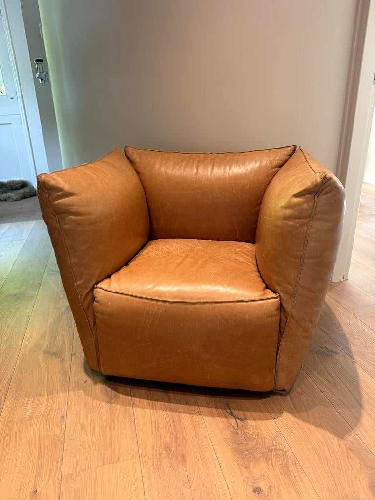 Jess design leren fauteuil met poef, Huis en Inrichting, Ophalen, Gebruikt, Leer