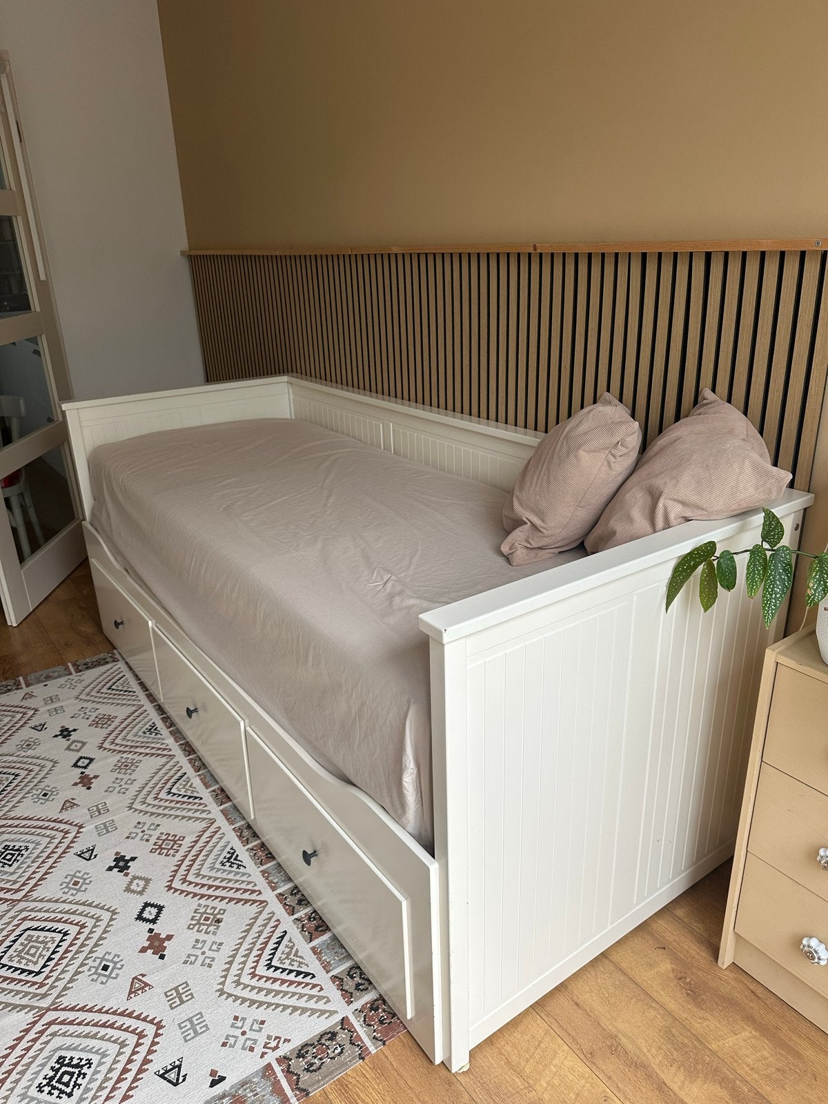 Ikea Hemnes bedbank met 3 lades - Wit, Ophalen, Gebruikt, Wit, Tweepersoons