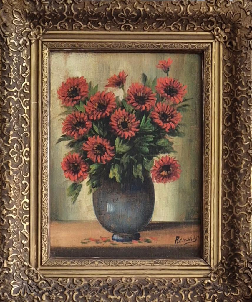 Schilderij rode bloemen, Ophalen