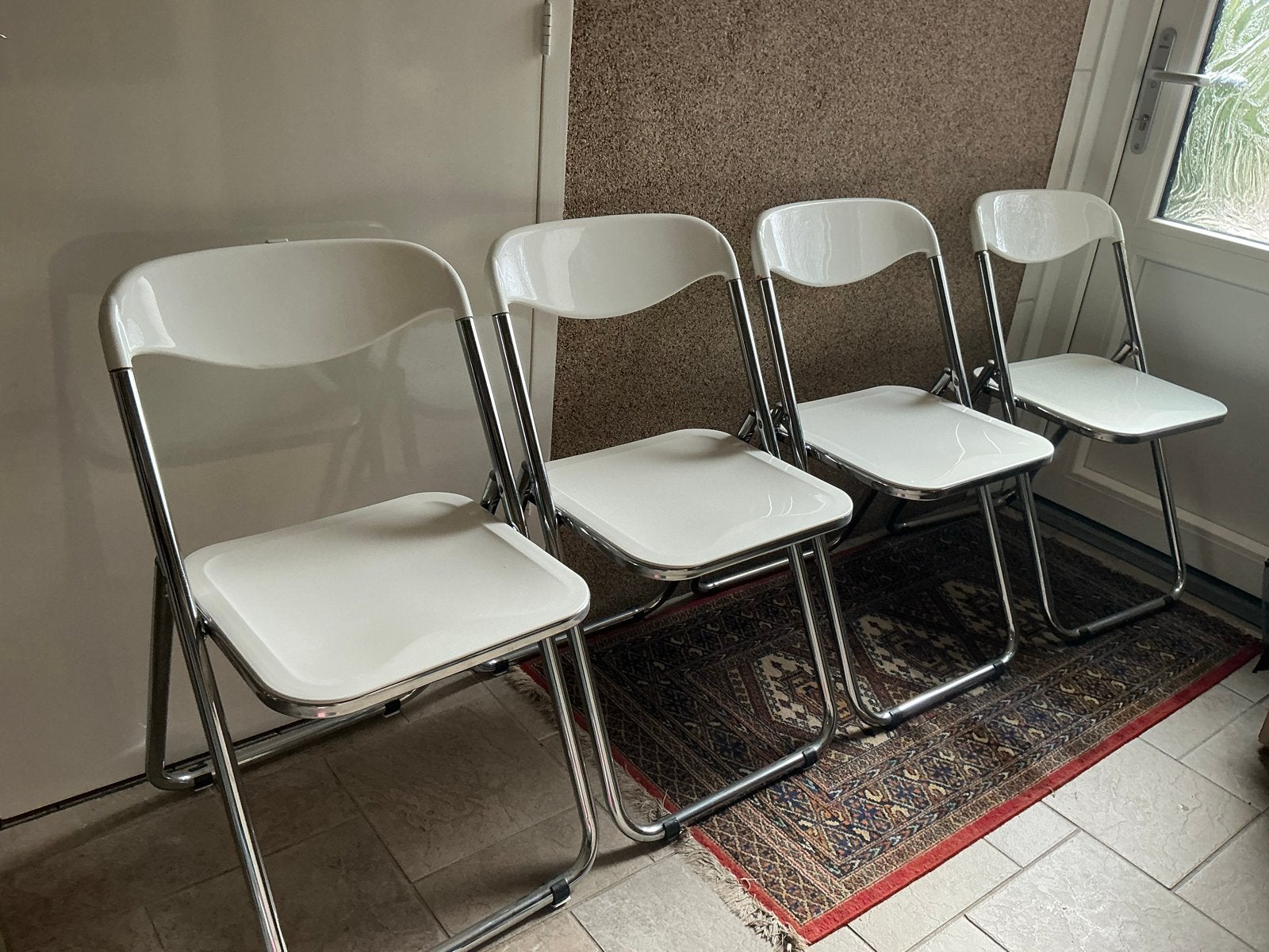 Set 4 vintage klapstoelen (Plia-stijl) uit de jaren 70/80, Ophalen, Kunststof, Gebruikt, Wit
