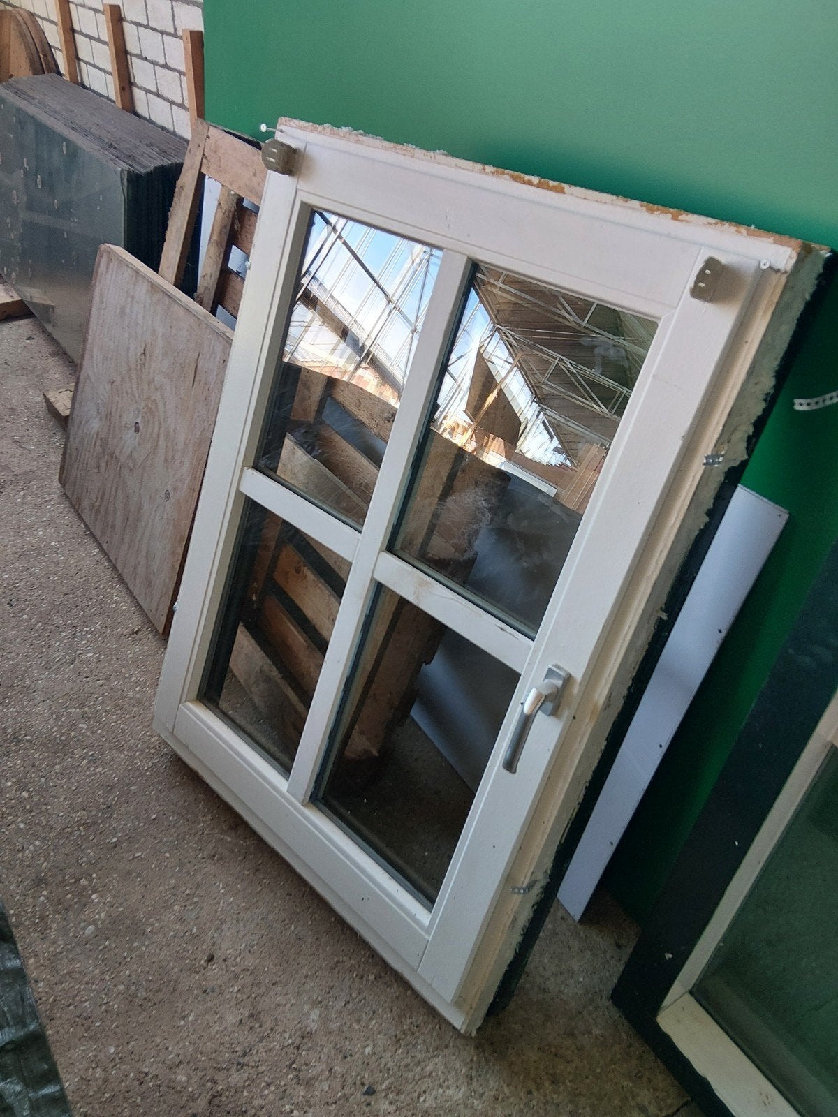 Gebruikt Gevelraam met Dubbelglas - Wit/Groen, Doe-het-zelf en Verbouw, Glas en Ramen, Ophalen, Gevelraam of Ruit, Gebruikt, 80 tot 120 cm