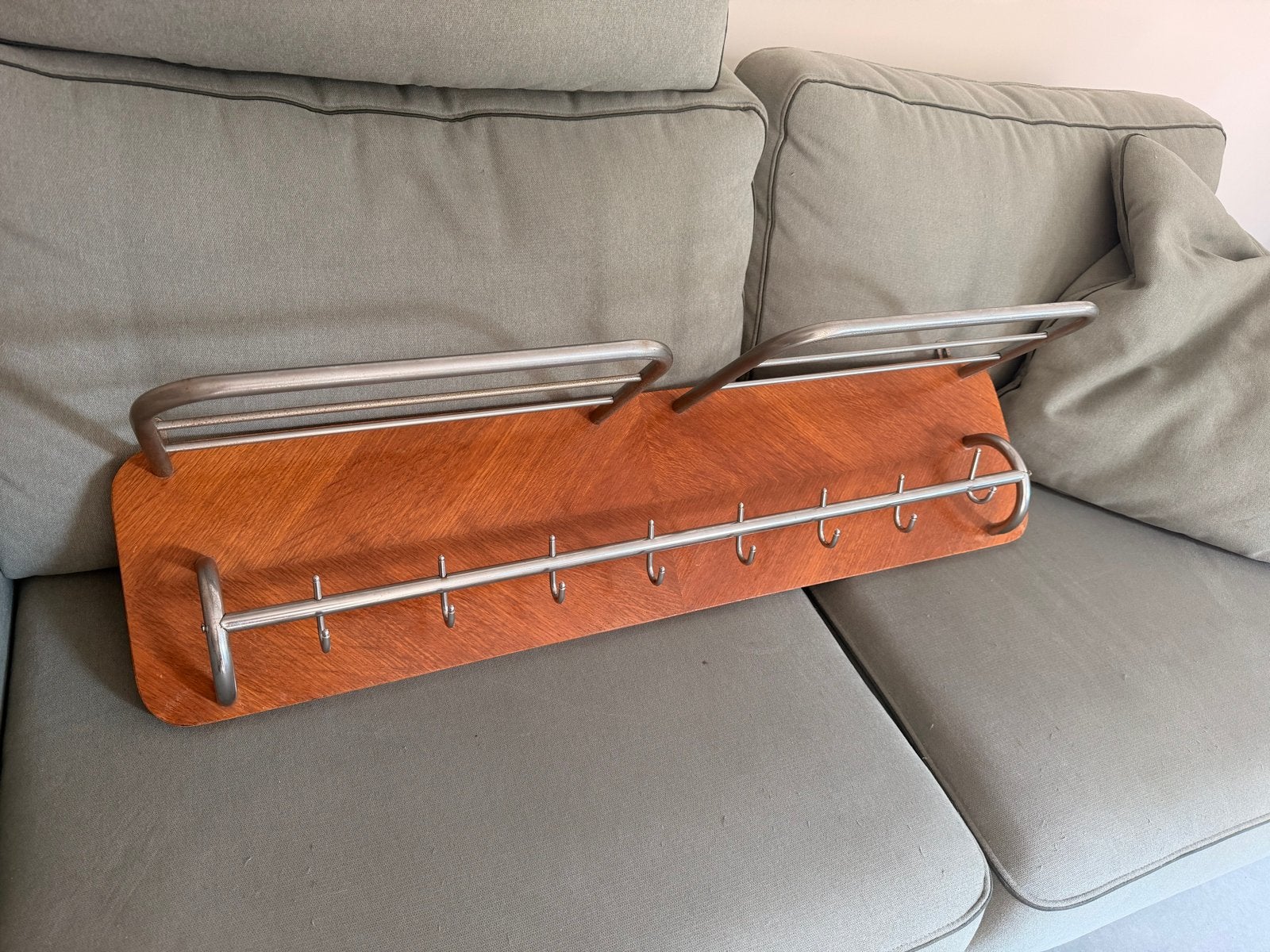 Midcentury teak houten wandkapstok met hoedenplank, Gebruikt, Minder dan 100 cm, Hout, Ophalen