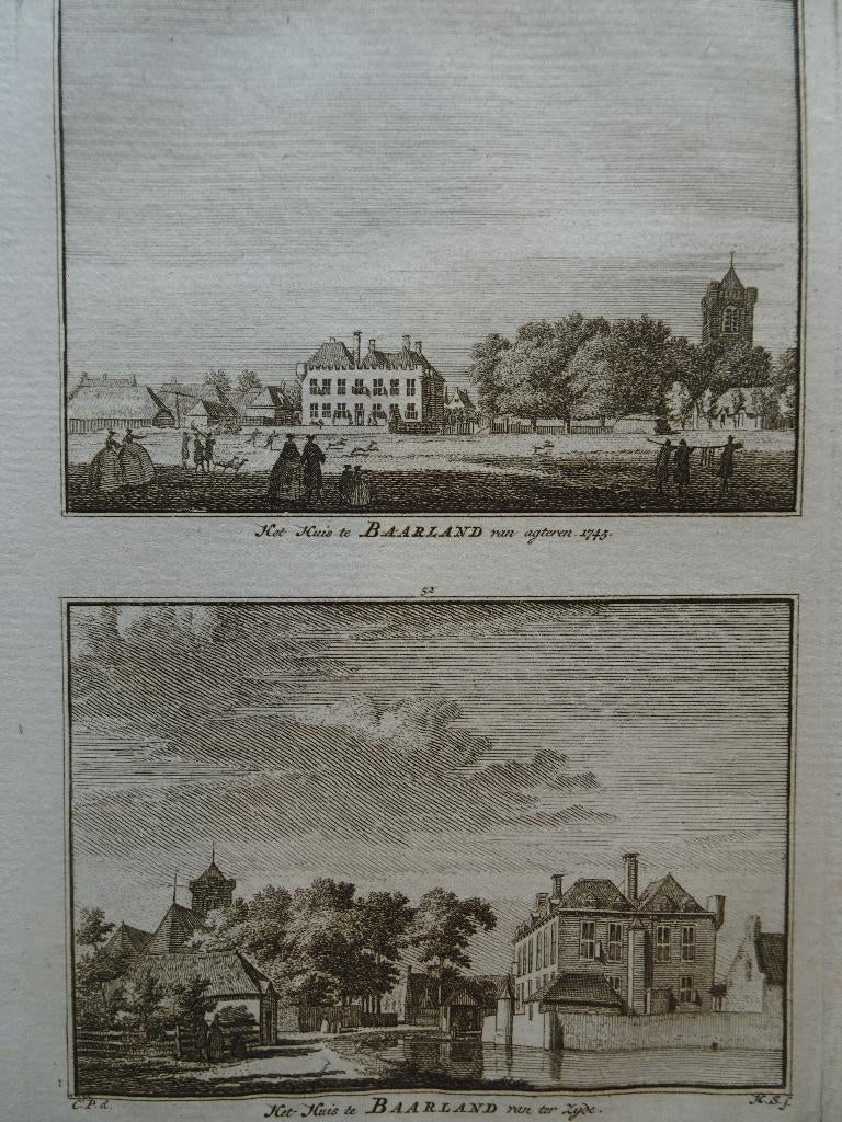 Kopergravure Het huis te Baarland achter- en zijkant 1745, Verzenden