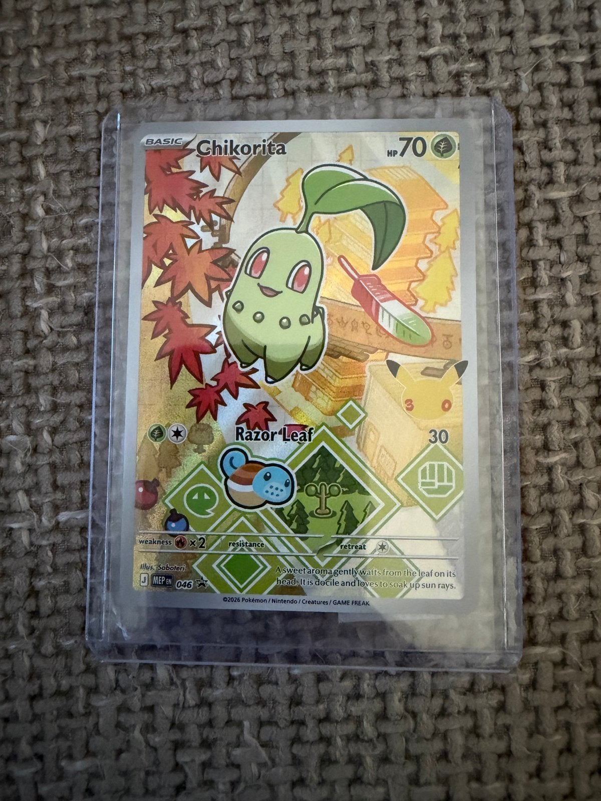 Chikorita Pokémon Kaart - Basic HP 70 - MEPIN 046, Ophalen of Verzenden, Zo goed als nieuw, Losse kaart