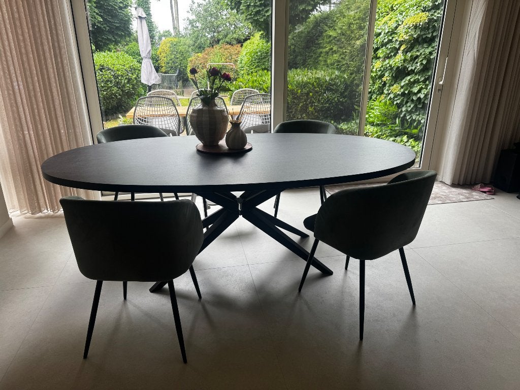Stijlvolle ovale eettafel – Old Piano kleur – 220 x 120 cm, Ophalen, 100 tot 150 cm, 200 cm of meer, Zo goed als nieuw