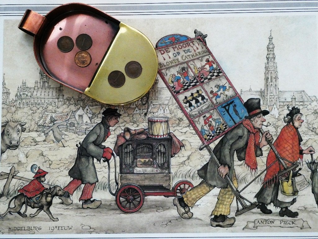 Nostalgisch centenbakje mansbakje van de orgelman met centen, Ophalen of Verzenden