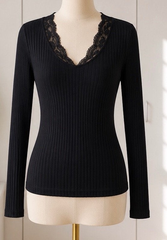 Shein zwarte top met kant NIEUW maat XS, Zwart, Nieuw, Ophalen of Verzenden, Lange mouw