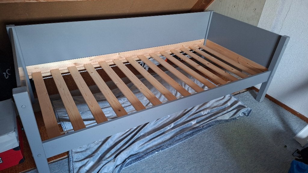1 persoons bed, Ophalen, Eenpersoons, 210 cm, Grijs