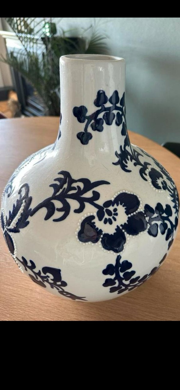 Polspotten vaas wit  blauw als nieuw, Ophalen, Blauw