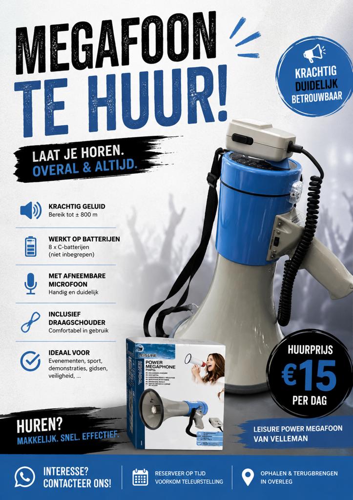 Megafoon te huur!, Ophalen of Verzenden