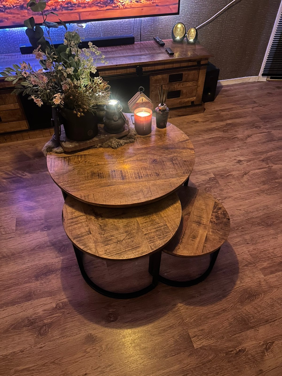 Mangohout salontafel, Ophalen, Rond, Zo goed als nieuw, 5 – 50