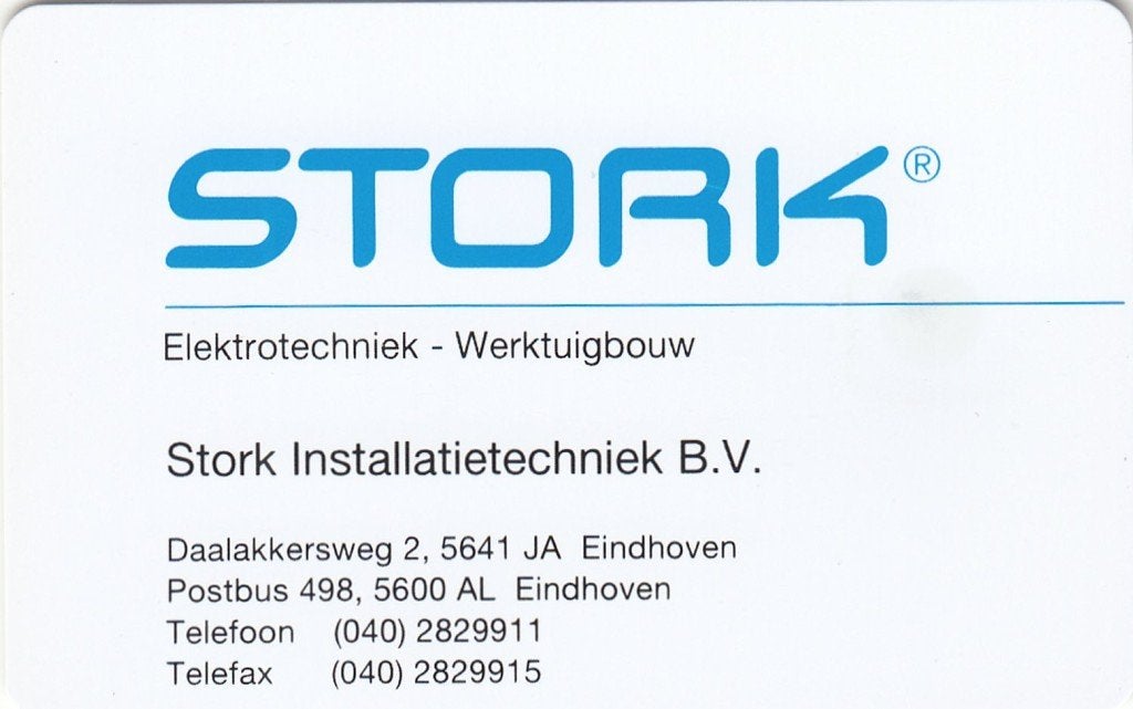 Telefoonkaart CRE200 Stork Installatietechniek Eindhoven, Ophalen of Verzenden, Nederland