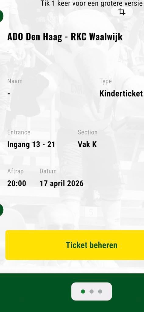 Ticket ado den haag, Eén persoon