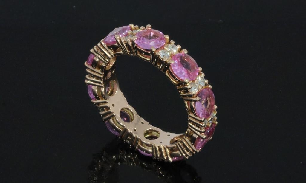 Diamanten robijn luxe 14k gouden dames ring alliance rij, Voordeelsieraden, Verzenden, Zo goed als nieuw, 17 tot 18