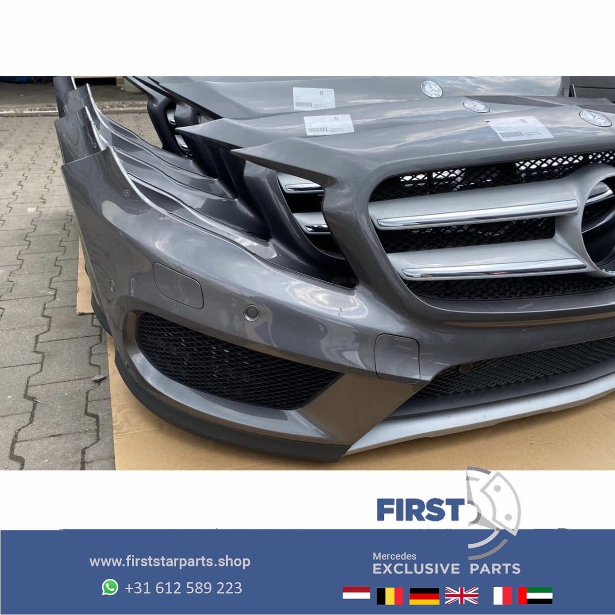 W156 GLA AMG VOORBUMPER COMPLEET 787 GRIJS ORIGINEEL Mercede, Gebruikt, -, Voor, Ophalen of Verzenden