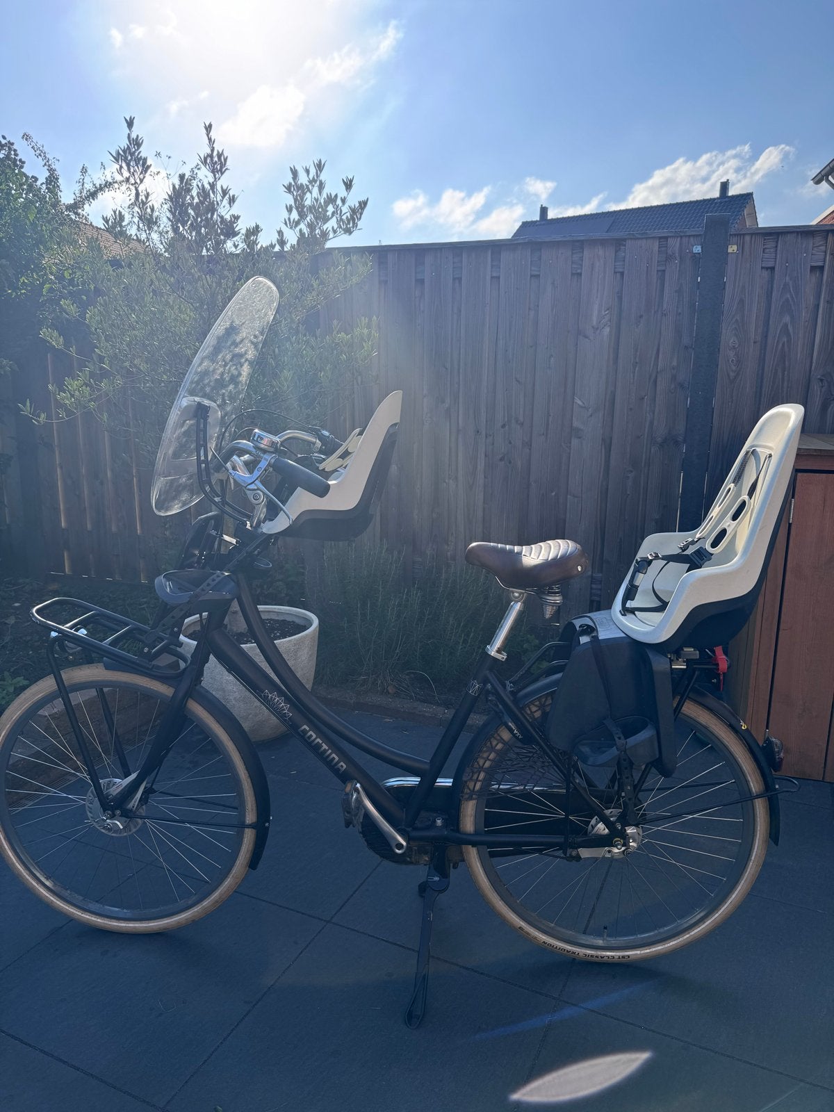 Cortina fiets voor mama met Bobike voor- en achterzitje, Ophalen, Gebruikt