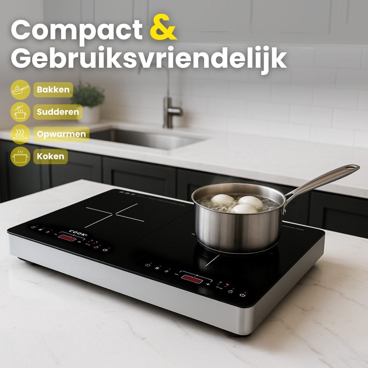 COOK-IT ICP2 dubbele inductiekookplaat 3500W 2-pits, Witgoed en Apparatuur, Gebruikt, 3 kookzones of minder, Ophalen of Verzenden